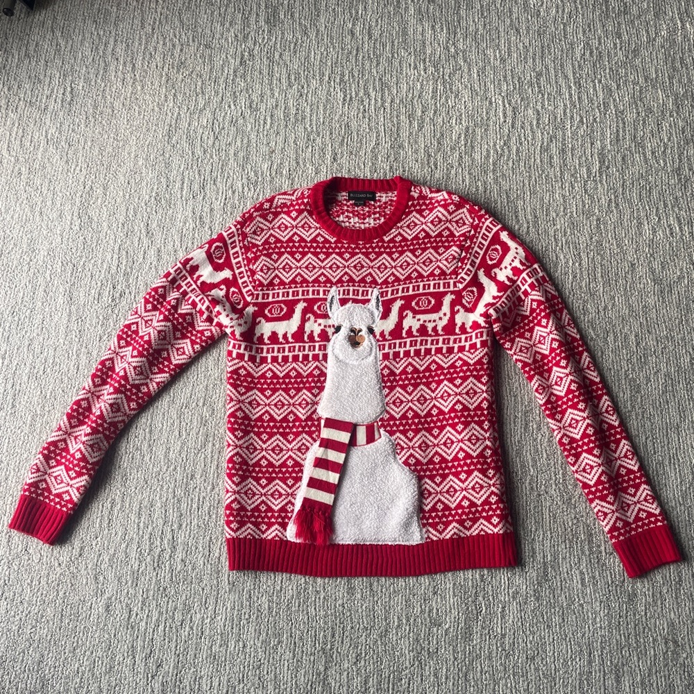 Ugly Christmas Sweater Red & White Llama Crewneck
